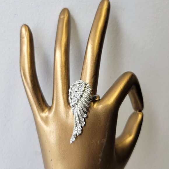Jewelry - Silver Wing Adjustable Ring, Crystal Wing Adjustable Ring